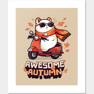 Awesome Autumn Fall Hamster on Wheels Posters and Art